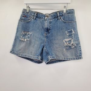 Vintage Tommy Hilfiger Boyfriend Distressed Jean Shorts 90s High Rise Upcycled